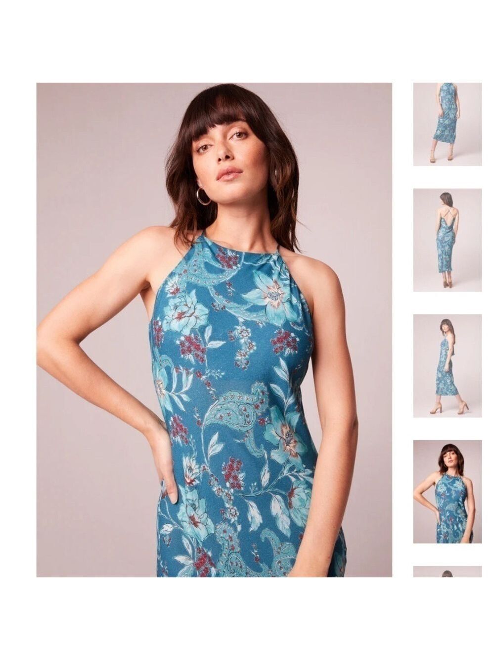 Band of the free blue green flowered maxi with a touch of red spaghetti straps